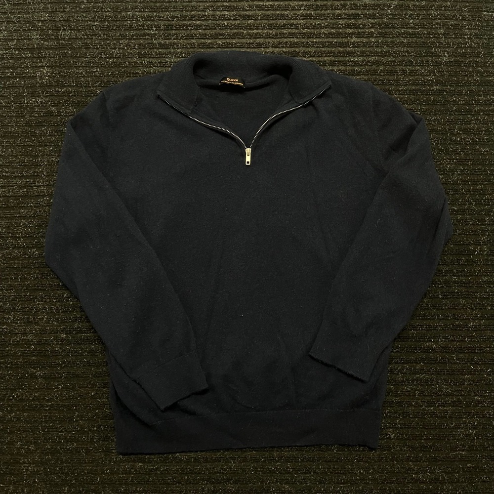 Quince Mens Navy Blue 100% Mongolian Cashmere Quarter Zip Sweater XL STIEC01
